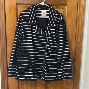 Roz & Ali Plus Stripe Moto Jacket